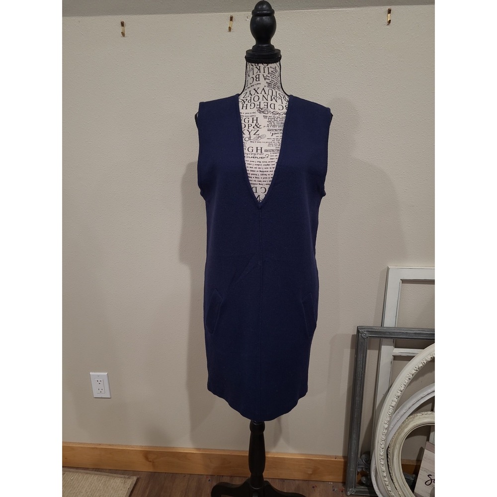 Preview Collection 100% Merino Wool Navy sleeveless dress classic preppy women M